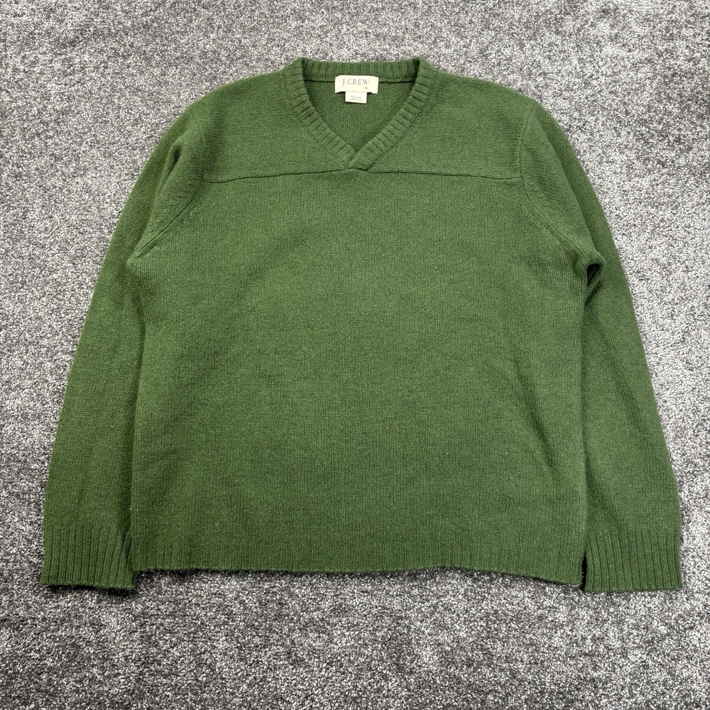 Vintage J.Crew 100% Wool V-Neck Sweater Size XL Green Pullover Knit